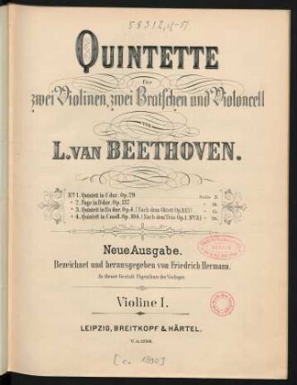 Quintette für zwei Violinen, zwei Bratschen und Violoncell