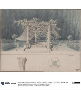 Potsdam-Sanssouci. Antikes Landhaus bei Schloss Charlottenhof. Entwurf zum Stibadium im Hippodrom