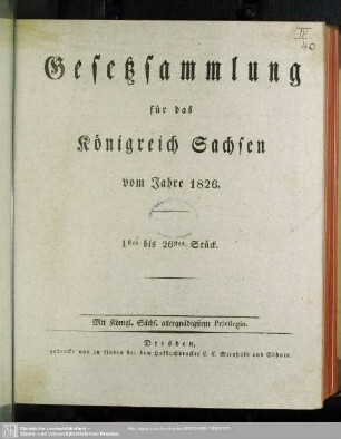 1826: Gesetzsammlung für das Königreich Sachsen