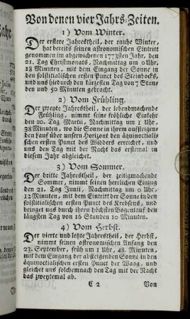 Von denen vier Jahrs-Zeiten. - Von denen Sonn- und Monds-Finsternissen.