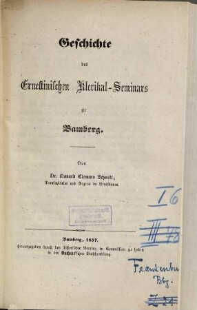Geschichte des Ernestinischen Klerikal-Seminars zu Bamberg