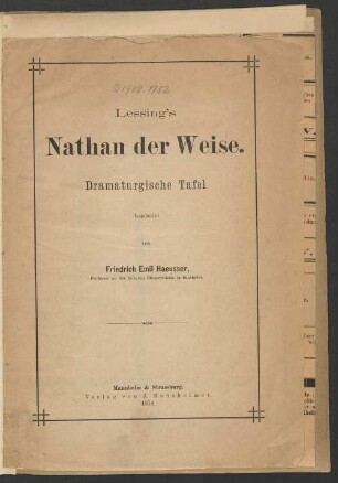 Lessing's Nathan der Weise : dramaturgische Tafel