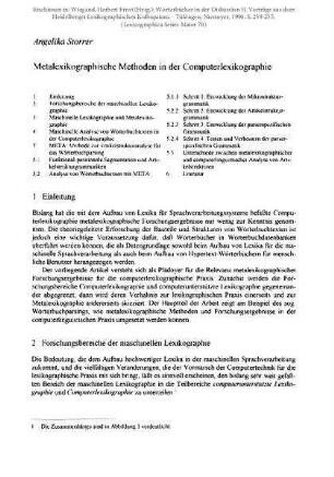 Metalexikographische Methoden in der Computerlexikographie