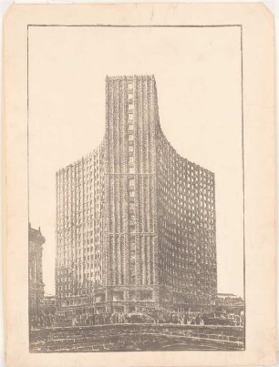 Hochhaus am Bahnhof Friedrichstraße, Berlin: Perspektivische Ansicht Standpunkt D, Lösung B (von Inv.Nr. 2809)