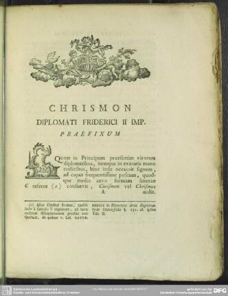 Chrismon Diplomati Friderici II Imp. Praefixum