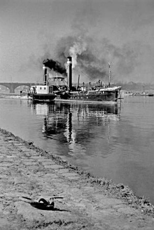 Schaufelradschlepper auf der Elbe bei Pirna