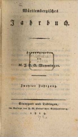 Württembergisches Jahrbuch. 2. 1819