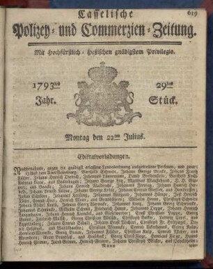 29tes Stueck, Montag den 22ten Julius 1793