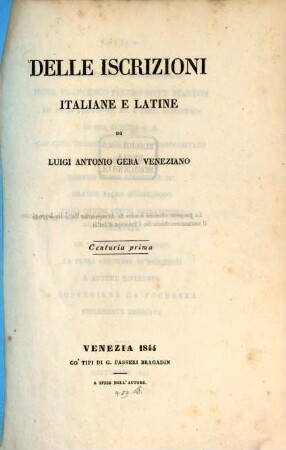 Delle iscrizioni italiane e latine. 1