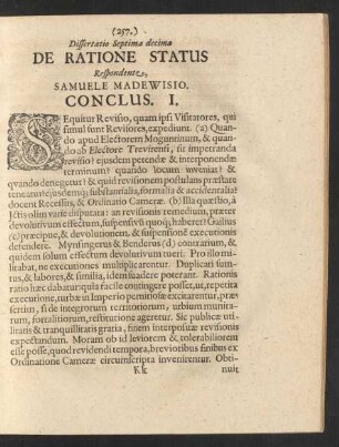 Dissertatio Septima decima De Ratione Status ...