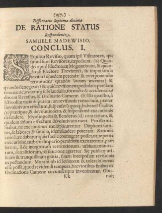 Dissertatio Septima decima De Ratione Status ...