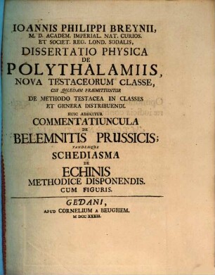 Diss. phys. de polythalamiis ...