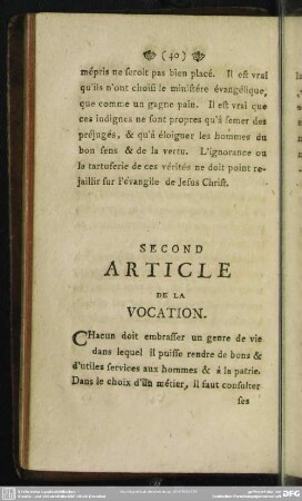 Second Article De La Vocation