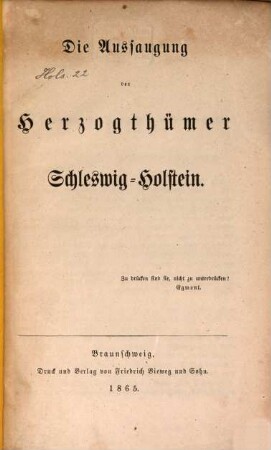 Die Aussaugung der Herzogthümer Schleswig-Holstein