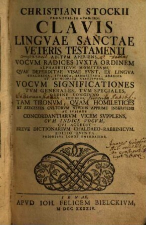 Christiani Stockii Clavis linguae sanctae veteris testamenti : aditum aperiens