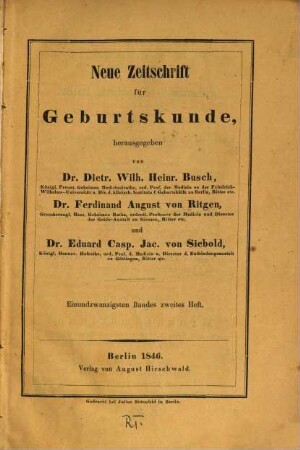 Neue Zeitschrift für Geburtskunde. 21,2. 1846
