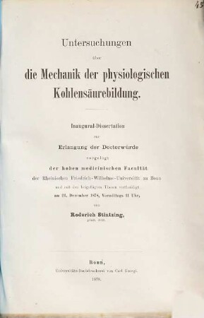 Untersuchungen über die Mechanik der physiologischen Kohlensäurebildung : Inaugural-Dissertation