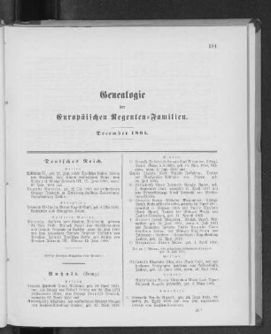 Genealogie der Europäischen Regenten-Familien. December 1895.