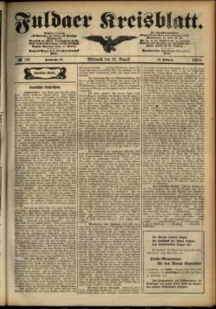 Zweite Ausgabe vom Mittwoch, den 31. August 1910.