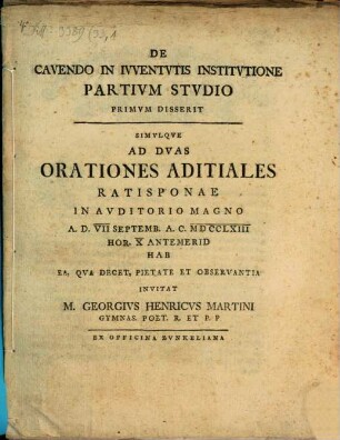 De cavendo in iuventutis institutione partium studio, 1