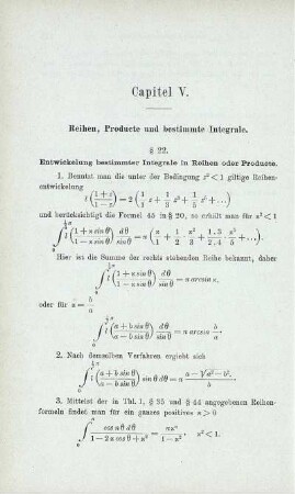 Capitel V. Reihen, Producte und bestimmte Integrale.