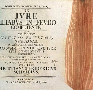 Dissertatio inavgvralis jvridica, de jvre, filiabvs in fevdo competente