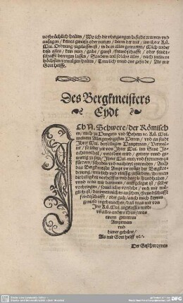 Des Bergkmeisters Eydt