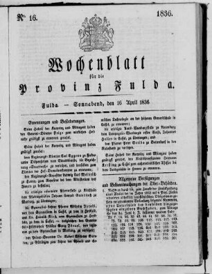 Nr. 16, Ausgabe vom 16. April 1836