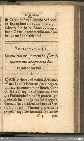 Exercitatio III. Examinatur sententia Calvinianorum de efficacia Sacramentorum