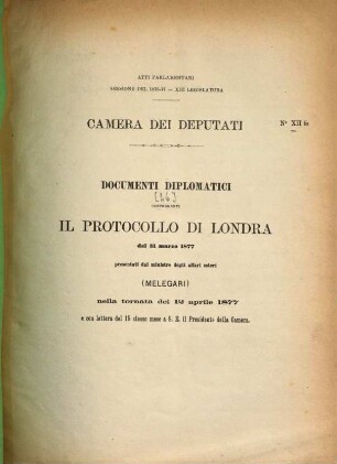 Documenti diplomatici concernenti : Atti Parlamentari. Camera dei Deputati, 26