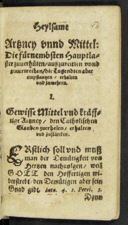 Heylsame Artzney unnd Mittel: Die fürnembsten Hauptlaster zuverhüten/ außzureitten unnd zuvertreiben ...