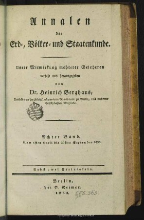 2.R.8.1833+Index: Annalen der Erd-, Völker- und Staatenkunde