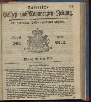 20tes Stueck, Montag den 12ten May 1800