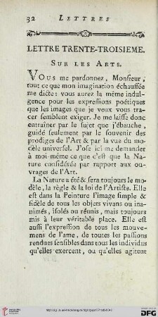 Lettre trente-troisième: Sur les arts