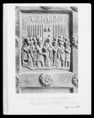 Tür der Porta di San Ranieri / Bronzetür mit Szenen zum neuen Testament — rechter Türflügel — vierte Bildreihe, linkes Feld: die Gefangennahme Christi