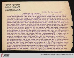 Evangelien als Amulette, Hektographie (Ausschn.), Der Bote. Feuilleton-Correspondenz, Berlin, 20.1.1925, 1 Bl. (Text identisch mit Nr. 25) (Amulett(e); Evangelien (Textfragm. als Amulette)