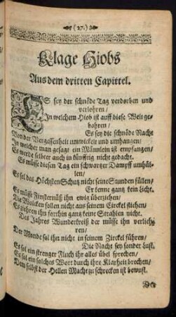 Klage Hiobs Aus dem dritten Capittel.