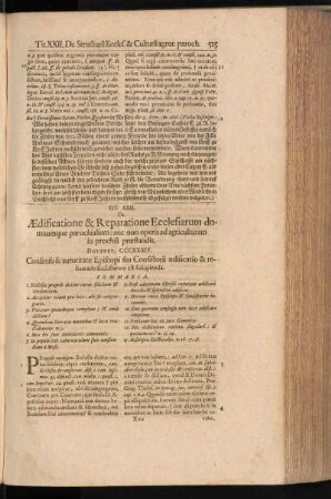 Tit. XXII. De Aedificatione & Reparatione Ecclesiarum domuumque paochialium: nec non operis as agriculturam in prochia praestandis