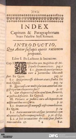 Index Capitum & Paragraphorum hujus Palæstræ Styli Romani