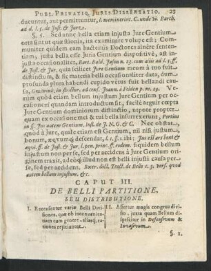 Caput III. De Belli Partitione, Seu Distributione.