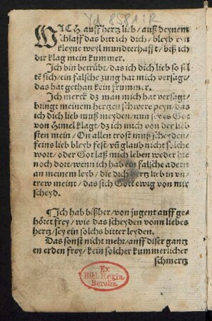 WACH auff hertz lieb/ auß deynem || schlaff das bitt ich dich/