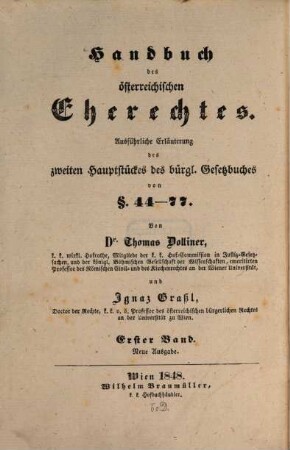 Handbuch des österreichischen Eherechtes : Von Thom. Dolliner u. Ign. Geaßl. 1