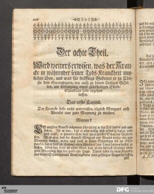Das erste Capitel. Der Krancke solle nicht unterlassen, taeglich Morgens und Abends eine gute Meynung zu machen