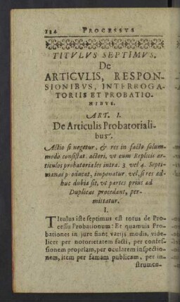 Titulus Septimus. De articulis, responsionibus, interrogatoriis et probationibus.