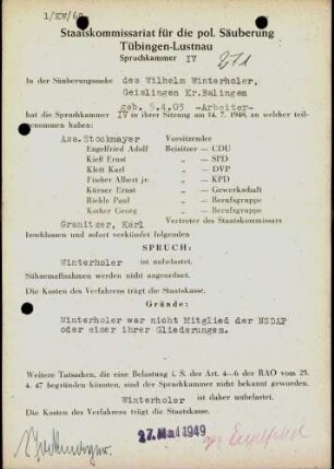 Winterholer, Wilhlem
