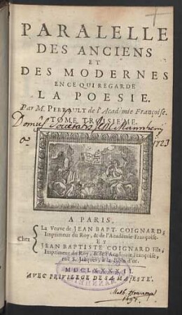 3: Paralelle Des Anciens Et Des Modernes En Ce Qui Regarde La Poesie