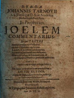 In prophetam Joelem commentarius ...