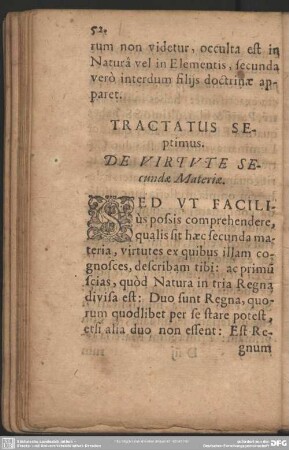 Tractatus Septimus. De Virtute Secundae Materiae