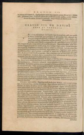 Oratio III. De Davide Rege Et Propheta Israelis.