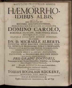De Hæmorrhoidibus Albis,